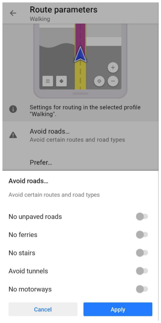 Avoid roads Android