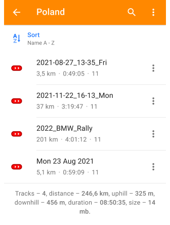 My Places with tracks in Android