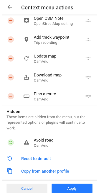 Map context menu Customize